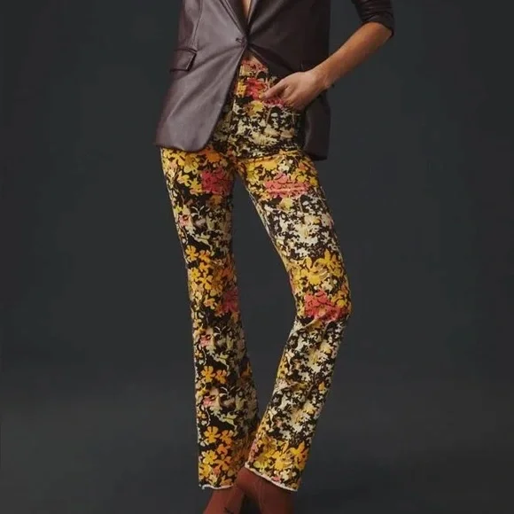 MOTHER The Hustler Ankle Fray Jeans 27 Autumn Floral Rare Print Cropped Straight - Picture 9 of 12